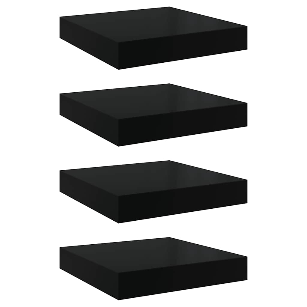 Plutajuće zidne police 4 kom sjajne crne 23 x 23,5 x 3,8 cm MDF