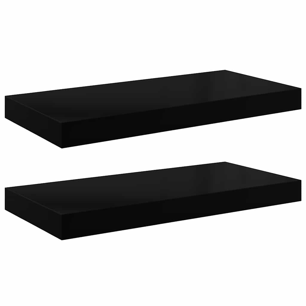 Plutajuće zidne police 2 kom sjajne crne 50 x 23 x 3,8 cm MDF