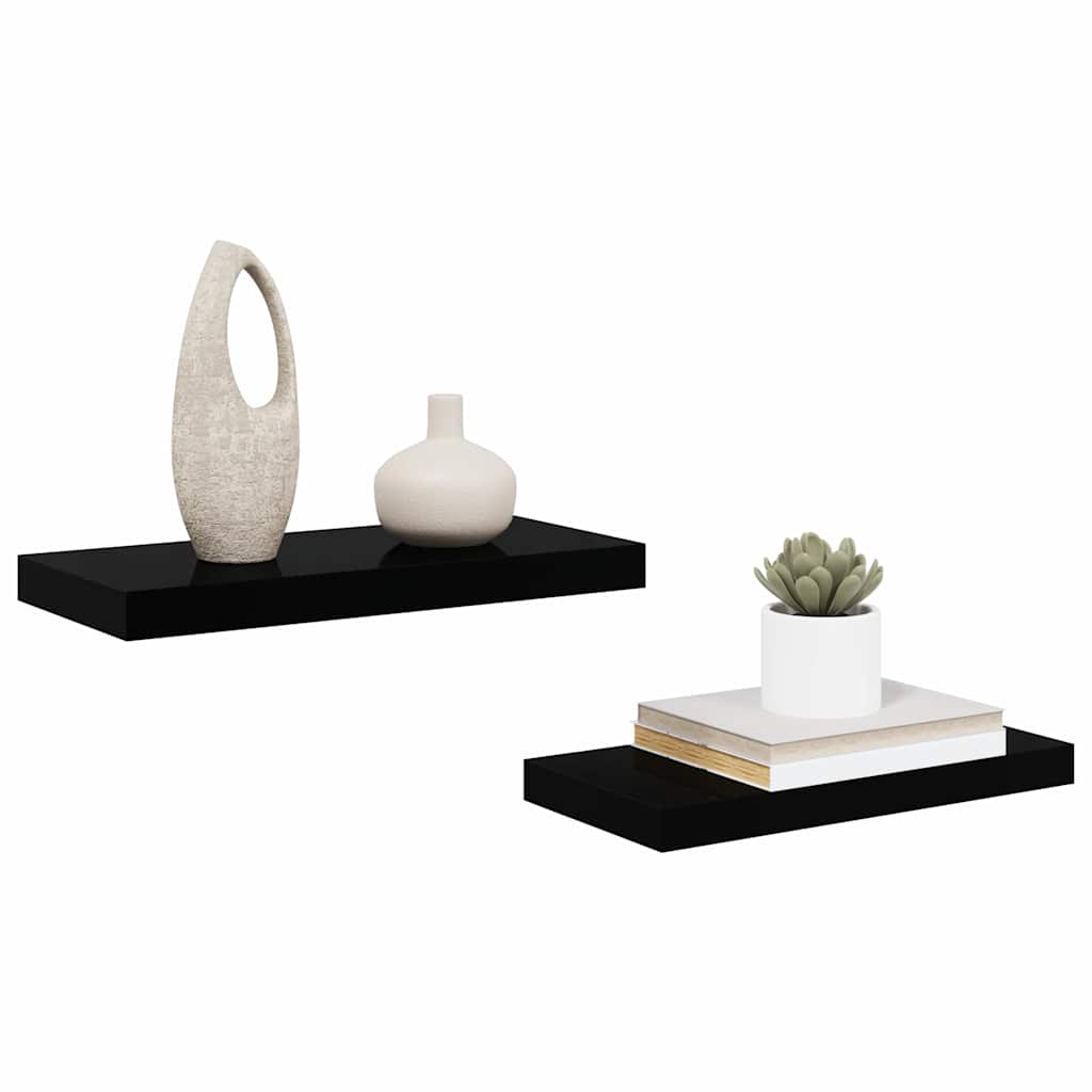 Plutajuće zidne police 2 kom sjajne crne 50 x 23 x 3,8 cm MDF