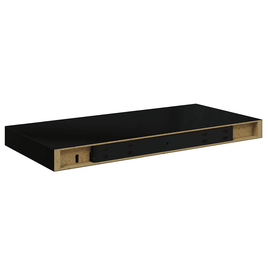 Plutajuće zidne police 2 kom sjajne crne 50 x 23 x 3,8 cm MDF