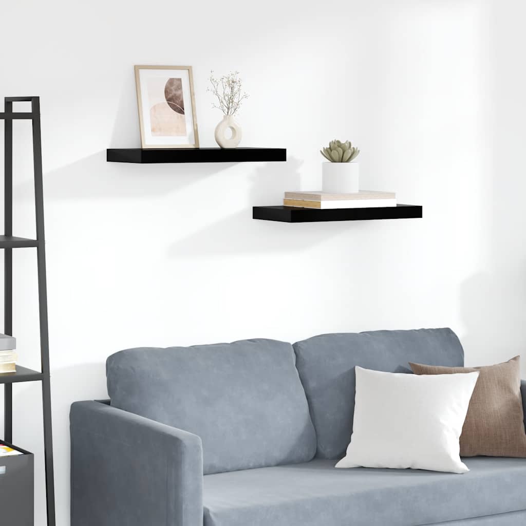 Plutajuće zidne police 2 kom sjajne crne 50 x 23 x 3,8 cm MDF