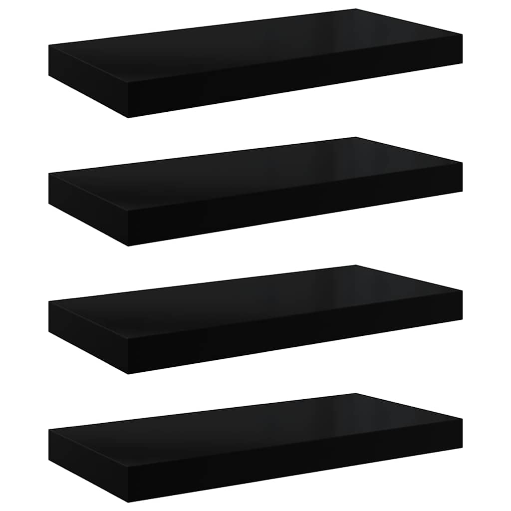 Plutajuće zidne police 4 kom sjajne crne 50 x 23 x 3,8 cm MDF