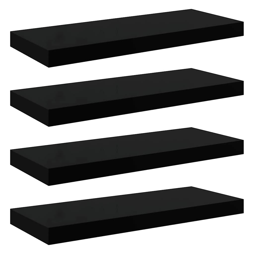 Plutajuće zidne police 4 kom sjajne crne 60 x 23,5 x 3,8 cm MDF