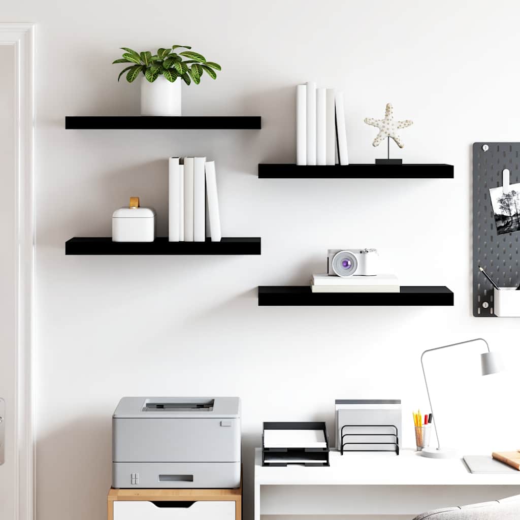 Plutajuće zidne police 4 kom sjajne crne 60 x 23,5 x 3,8 cm MDF