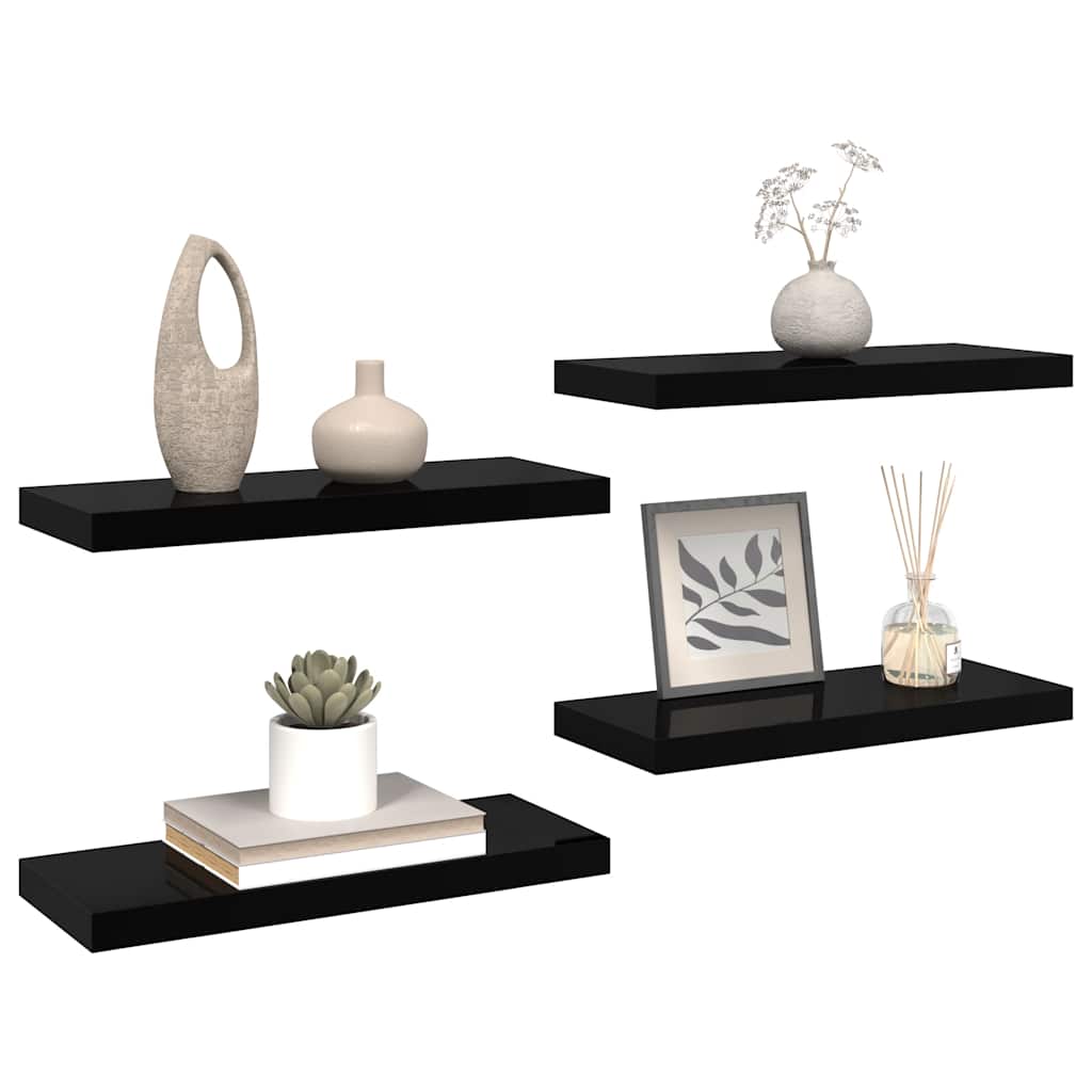 Plutajuće zidne police 4 kom sjajne crne 60 x 23,5 x 3,8 cm MDF