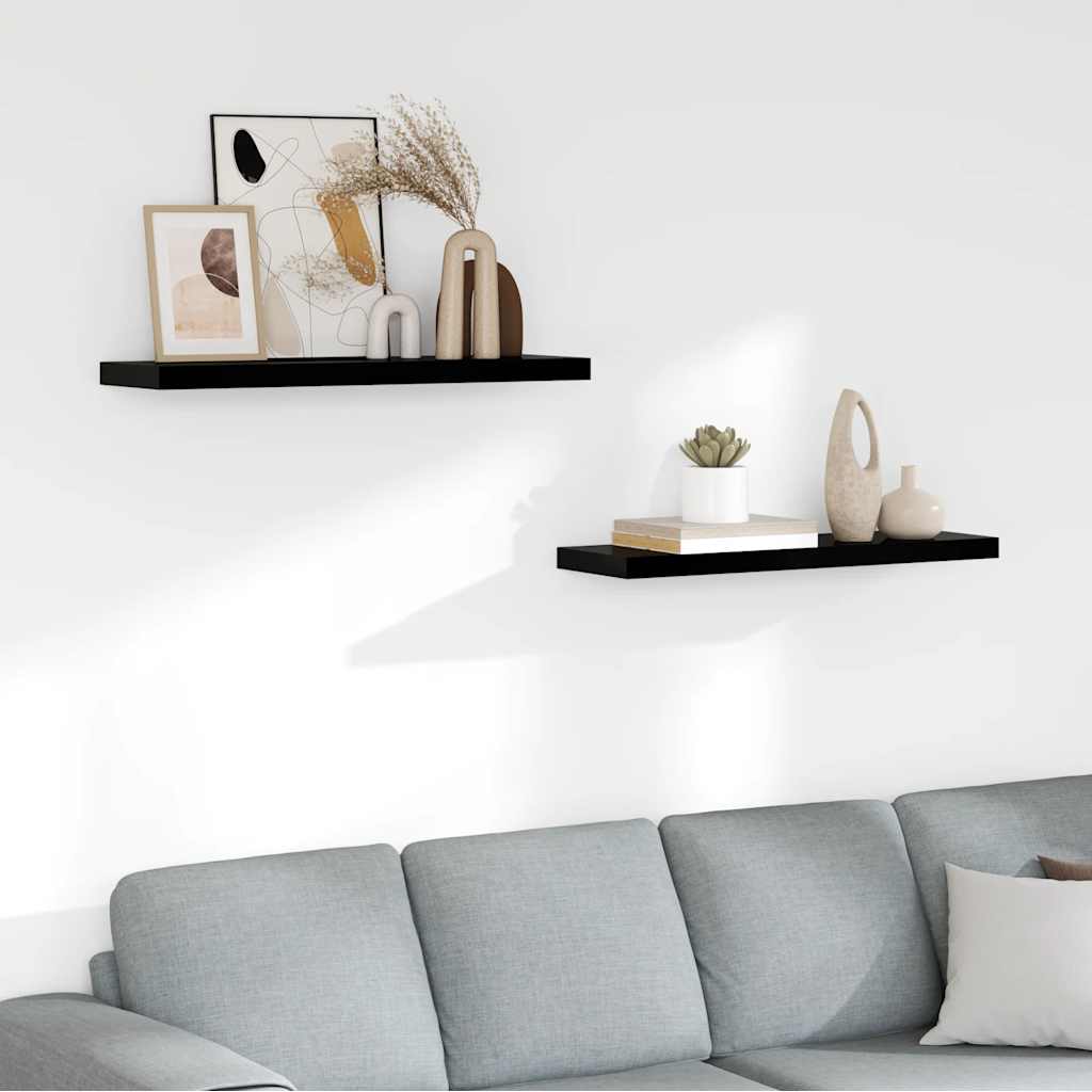 Plutajuće zidne police 2 kom sjajne crne 80 x 23,5 x 3,8 cm MDF