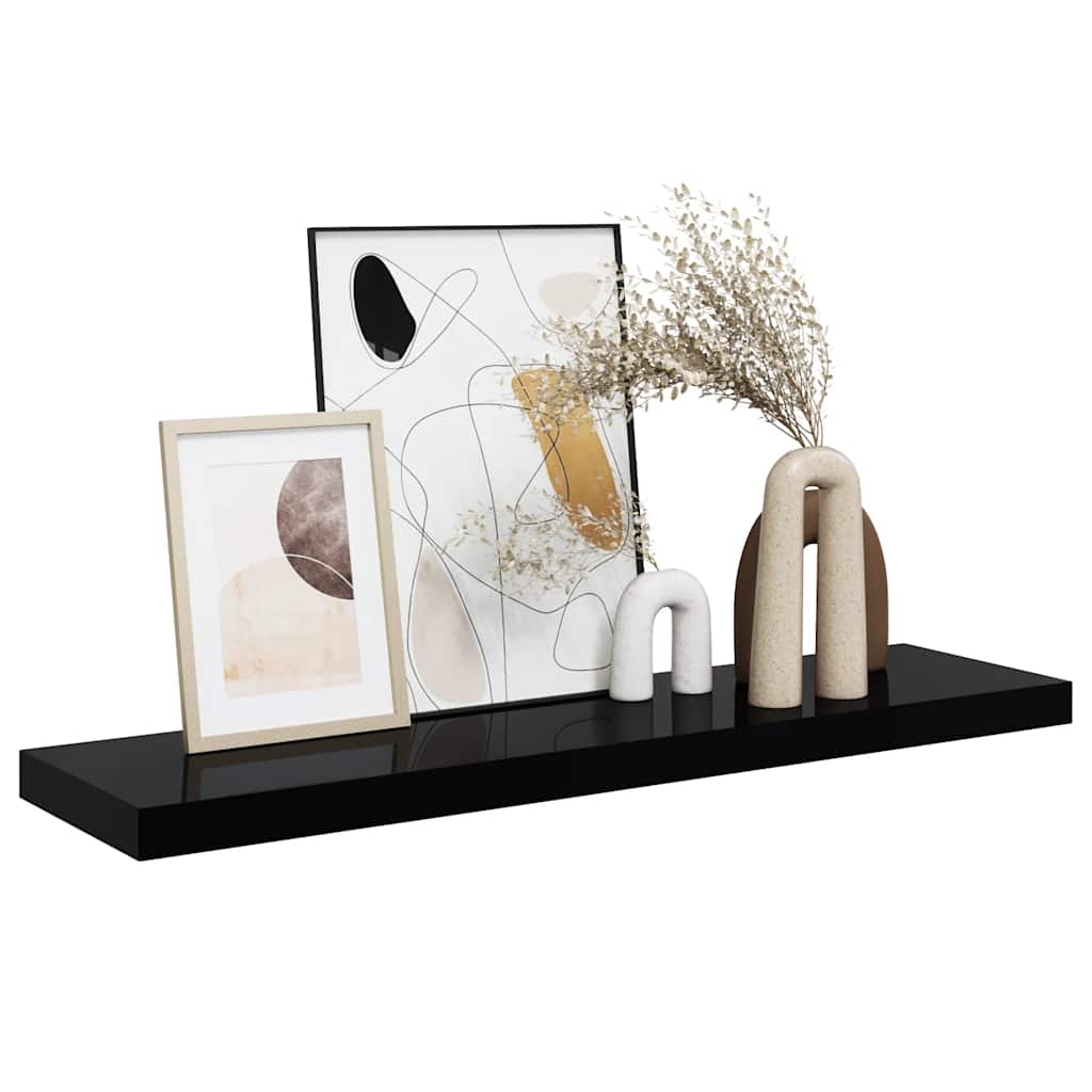 Plutajuća zidna polica visoki sjaj crna 90 x 23,5 x 3,8 cm MDF