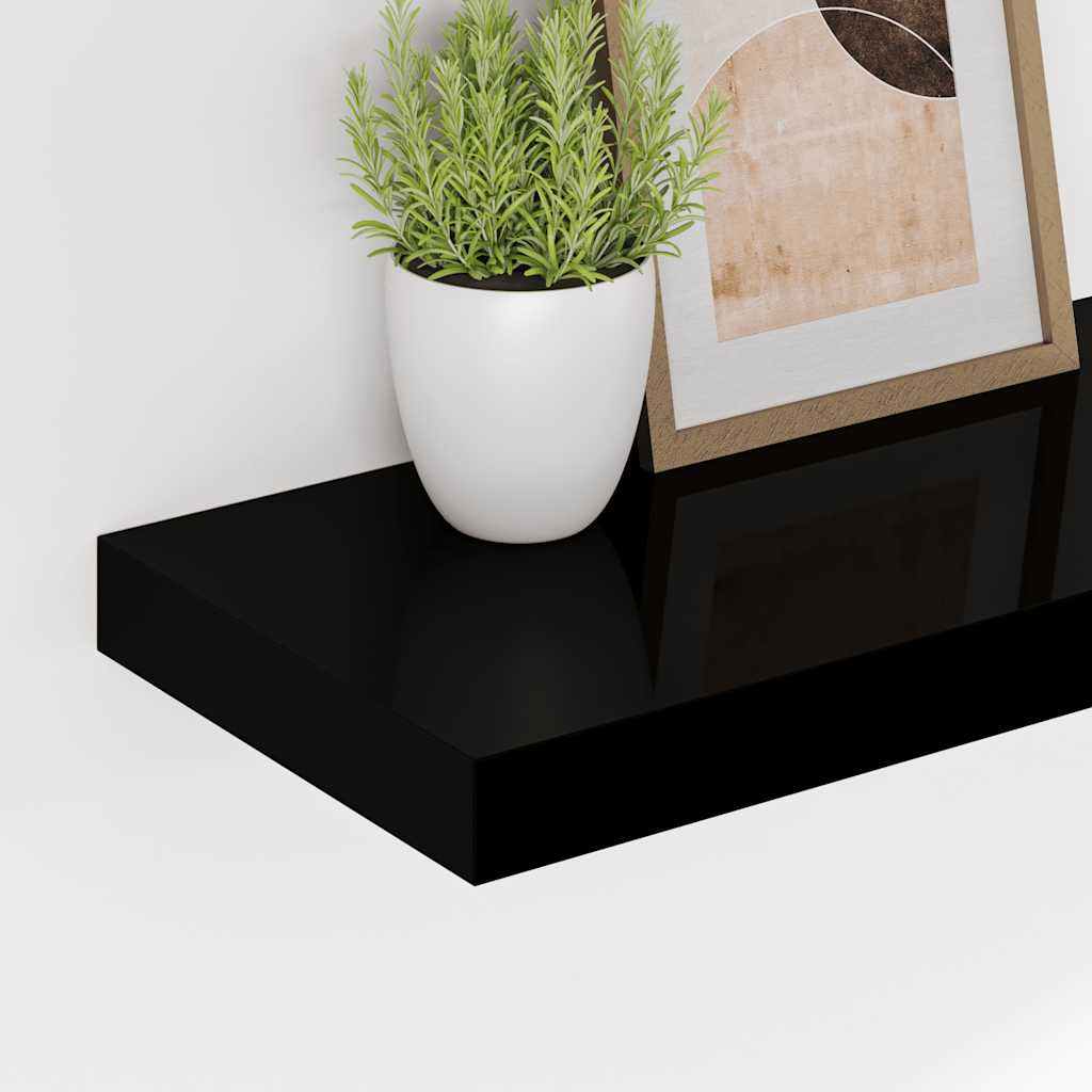 Plutajuće zidne police 2 kom sjajne crne 90 x 23,5 x 3,8 cm MDF