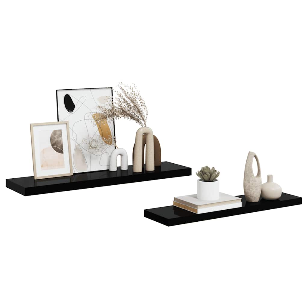 Plutajuće zidne police 2 kom sjajne crne 90 x 23,5 x 3,8 cm MDF