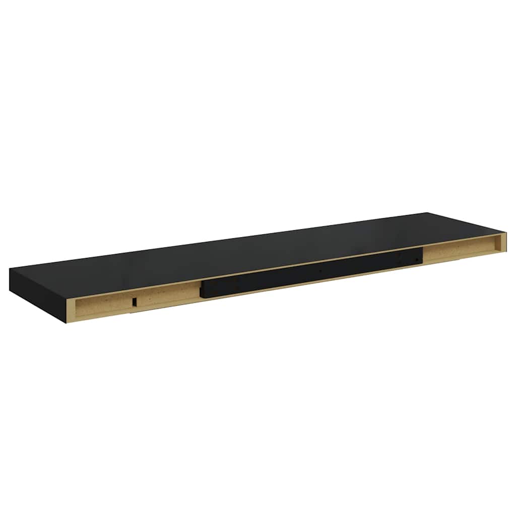 Plutajuće zidne police 2 kom sjajne crne 90 x 23,5 x 3,8 cm MDF