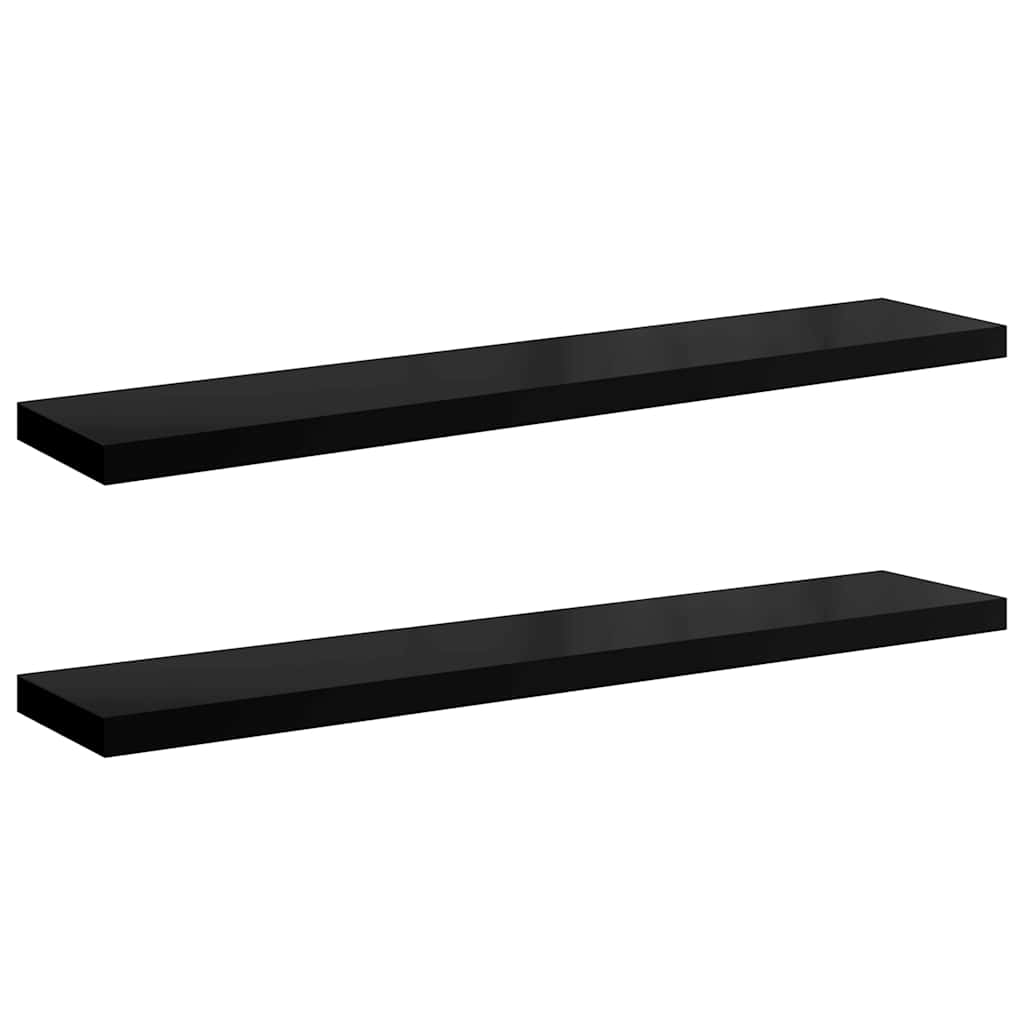 Plutajuće zidne police 2 kom sjajne crne 120x23,5x3,8 cm MDF