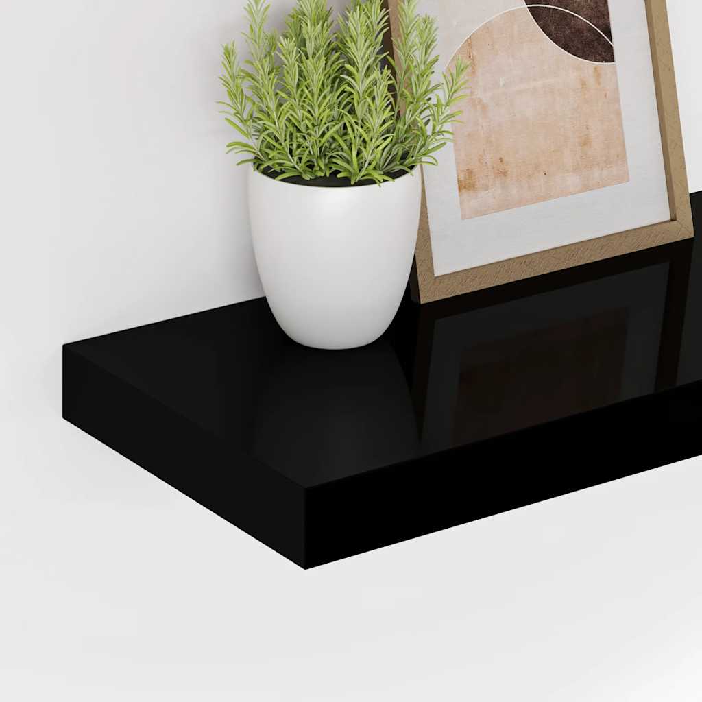 Plutajuće zidne police 2 kom sjajne crne 120x23,5x3,8 cm MDF