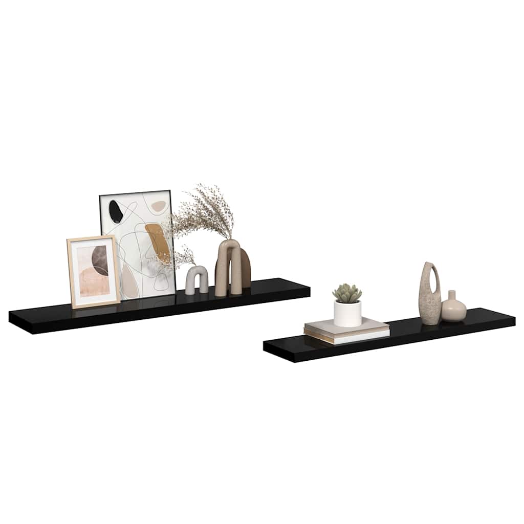 Plutajuće zidne police 2 kom sjajne crne 120x23,5x3,8 cm MDF