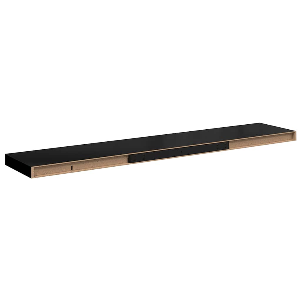 Plutajuće zidne police 2 kom sjajne crne 120x23,5x3,8 cm MDF