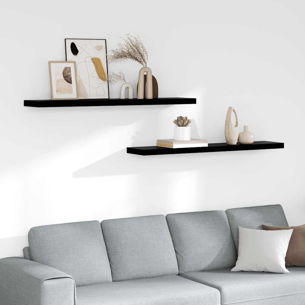 Plutajuće zidne police 2 kom sjajne crne 120x23,5x3,8 cm MDF
