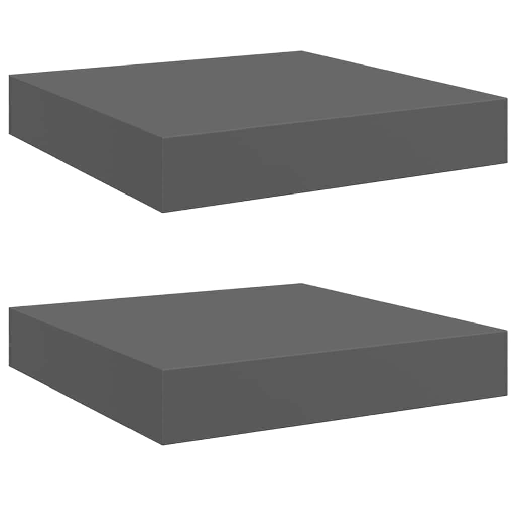 Plutajuće zidne police 2 kom sjajne sive 23 x 23,5 x 3,8 cm MDF