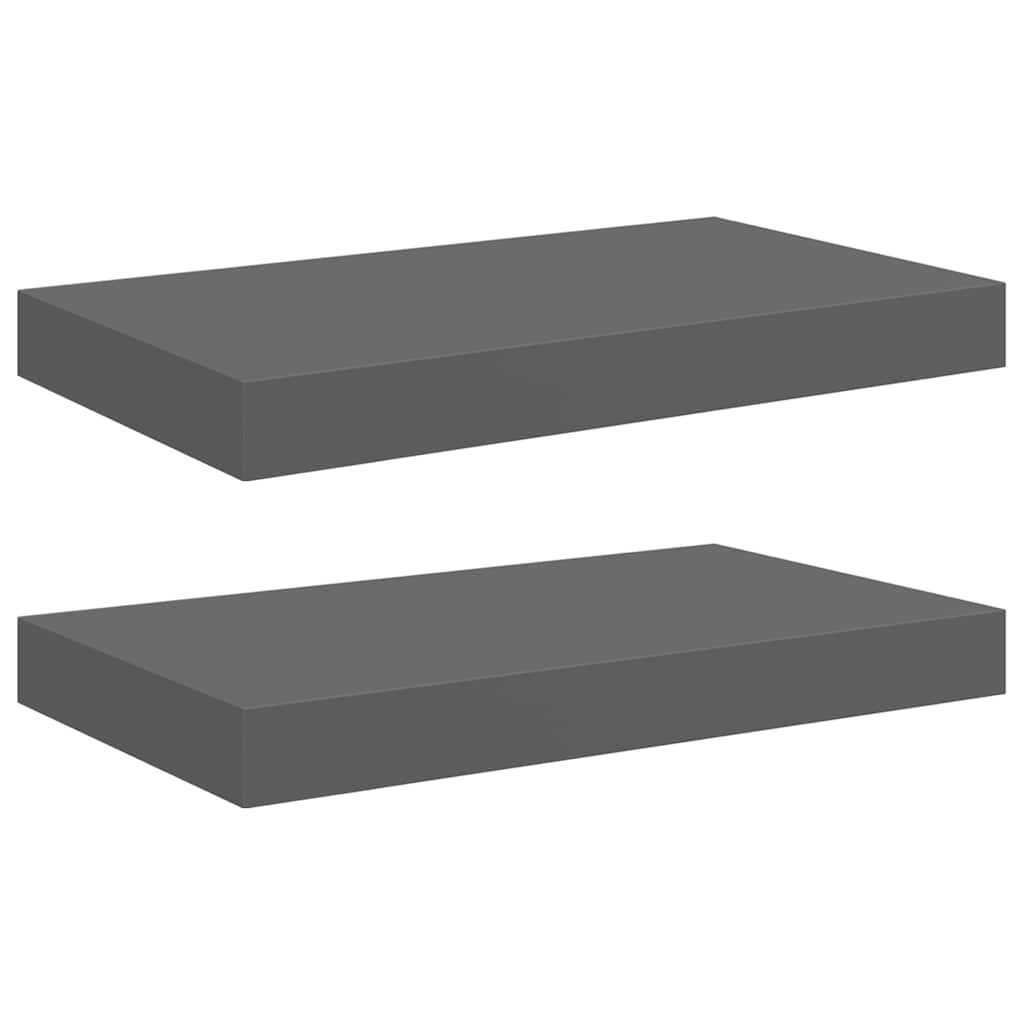 Plutajuće zidne police 2 kom sjajne sive 40 x 23 x 3,8 cm MDF