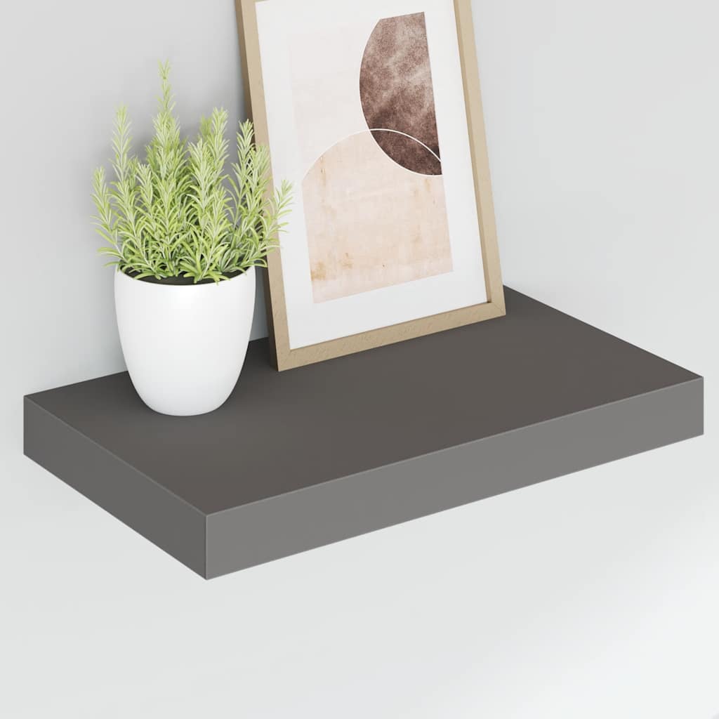 Plutajuće zidne police 2 kom sjajne sive 40 x 23 x 3,8 cm MDF