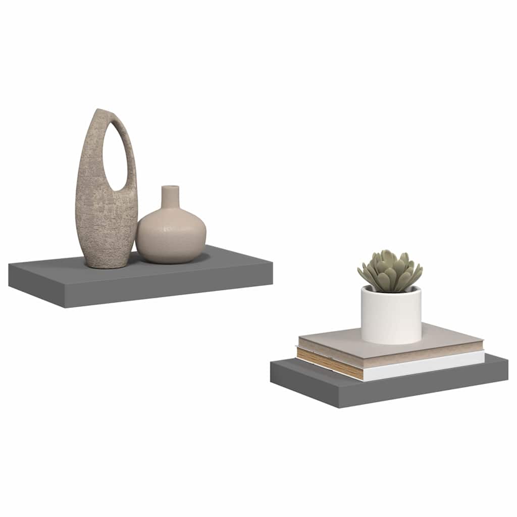 Plutajuće zidne police 2 kom sjajne sive 40 x 23 x 3,8 cm MDF