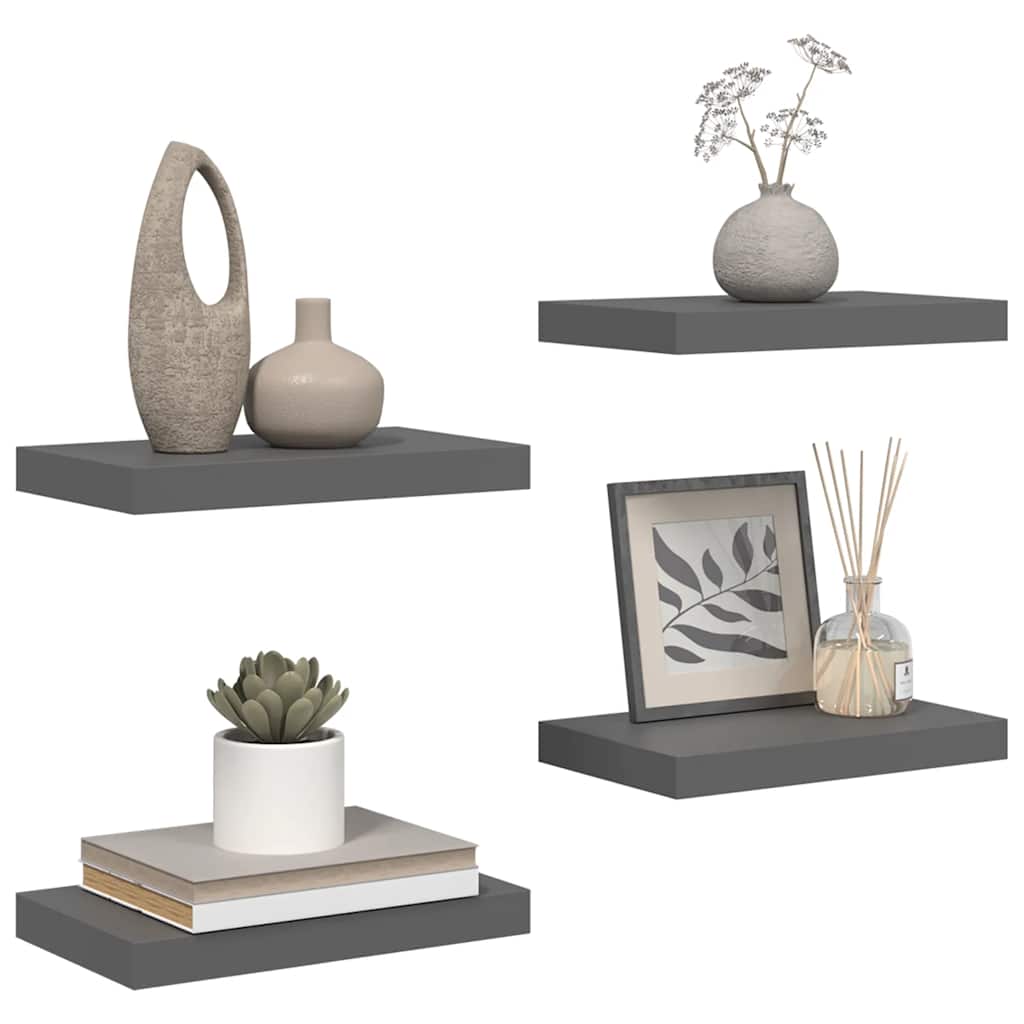 Plutajuće zidne police 4 kom sjajne sive 40 x 23 x 3,8 cm MDF