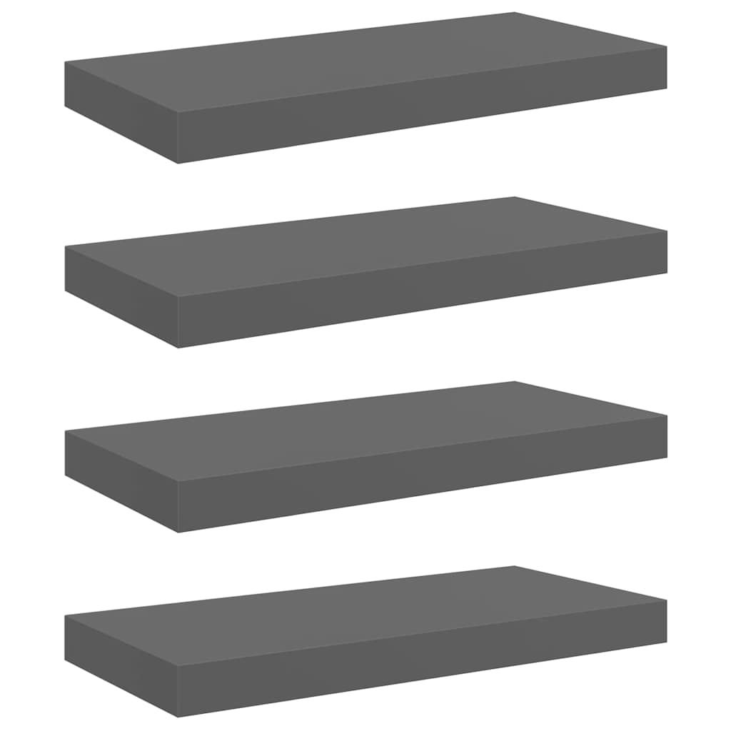 Plutajuće zidne police 4 kom sjajne sive 50 x 23 x 3,8 cm MDF