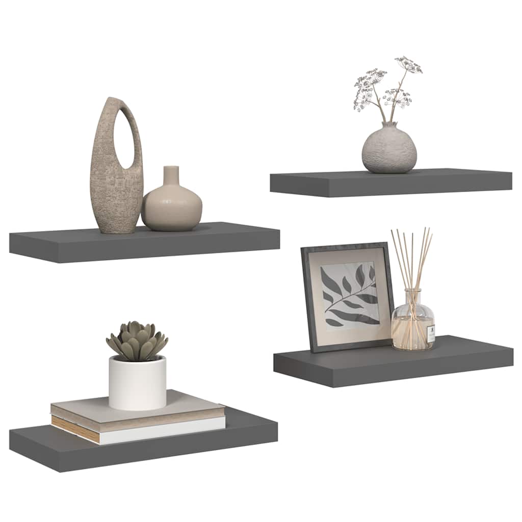 Plutajuće zidne police 4 kom sjajne sive 50 x 23 x 3,8 cm MDF