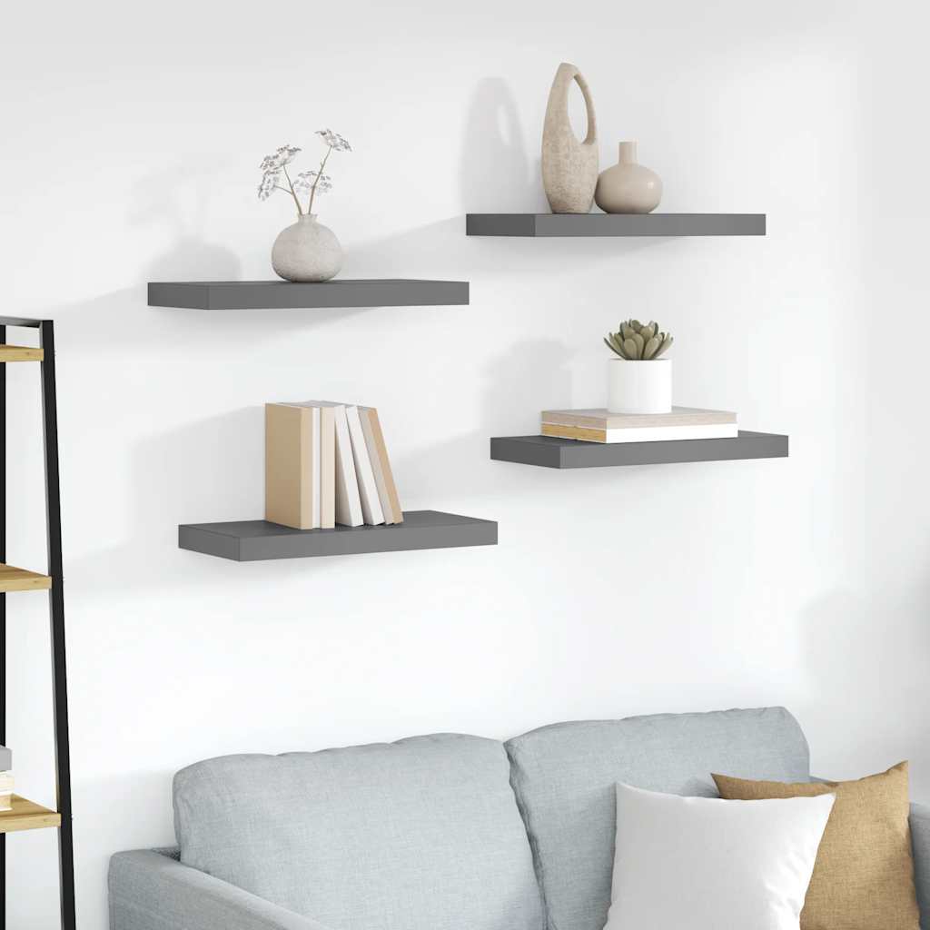 Plutajuće zidne police 4 kom sjajne sive 50 x 23 x 3,8 cm MDF