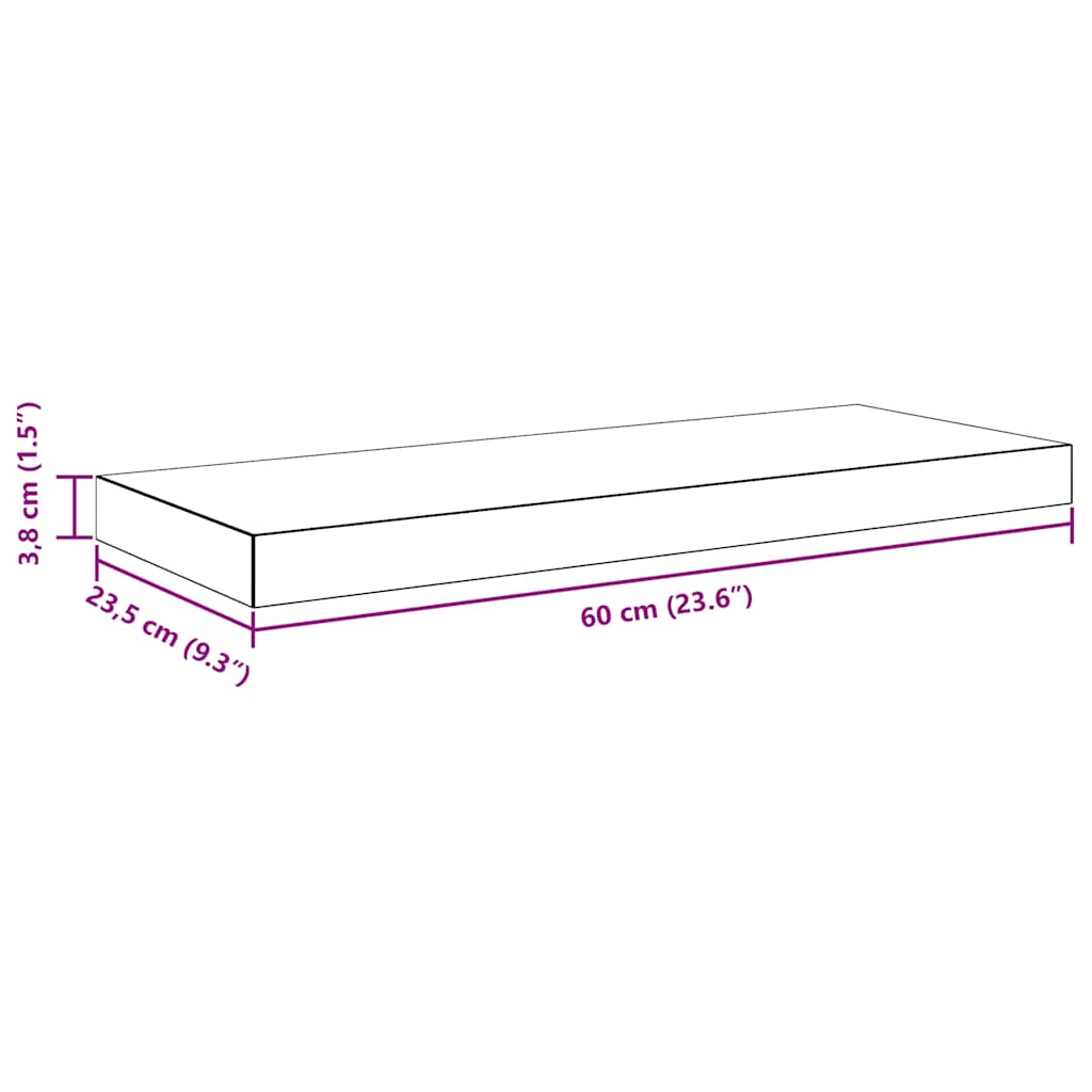 Plutajuće zidne police 2 kom sjajne sive 60 x 23,5 x 3,8 cm MDF