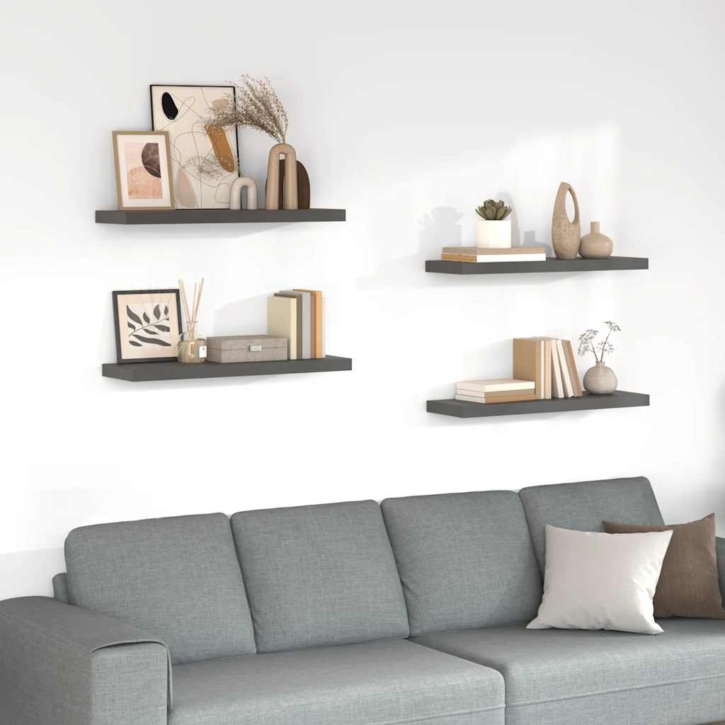 Plutajuće zidne police 4 kom sjajne sive 80 x 23,5 x 3,8 cm MDF