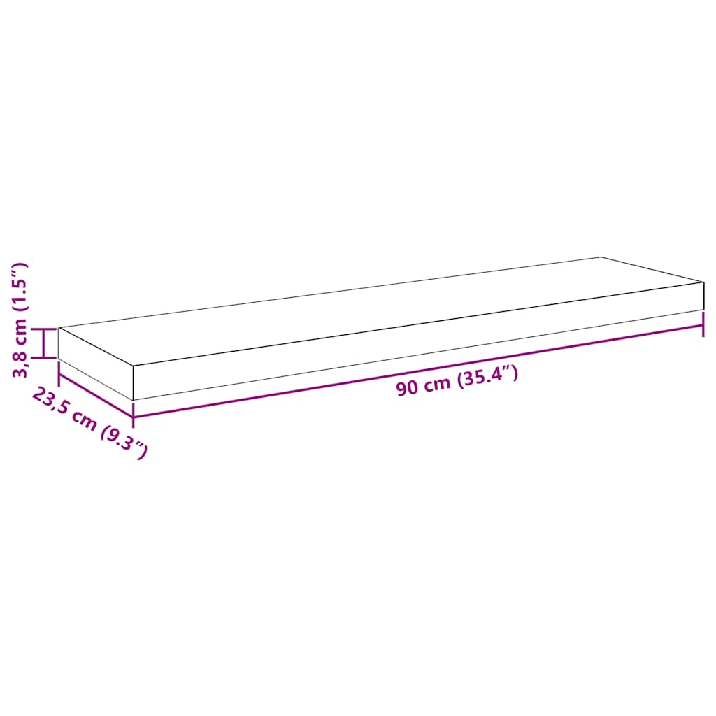 Plutajuća zidna polica visoki sjaj siva 90 x 23,5 x 3,8 cm MDF