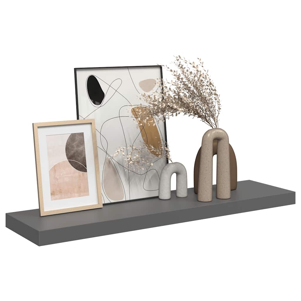 Plutajuća zidna polica visoki sjaj siva 90 x 23,5 x 3,8 cm MDF