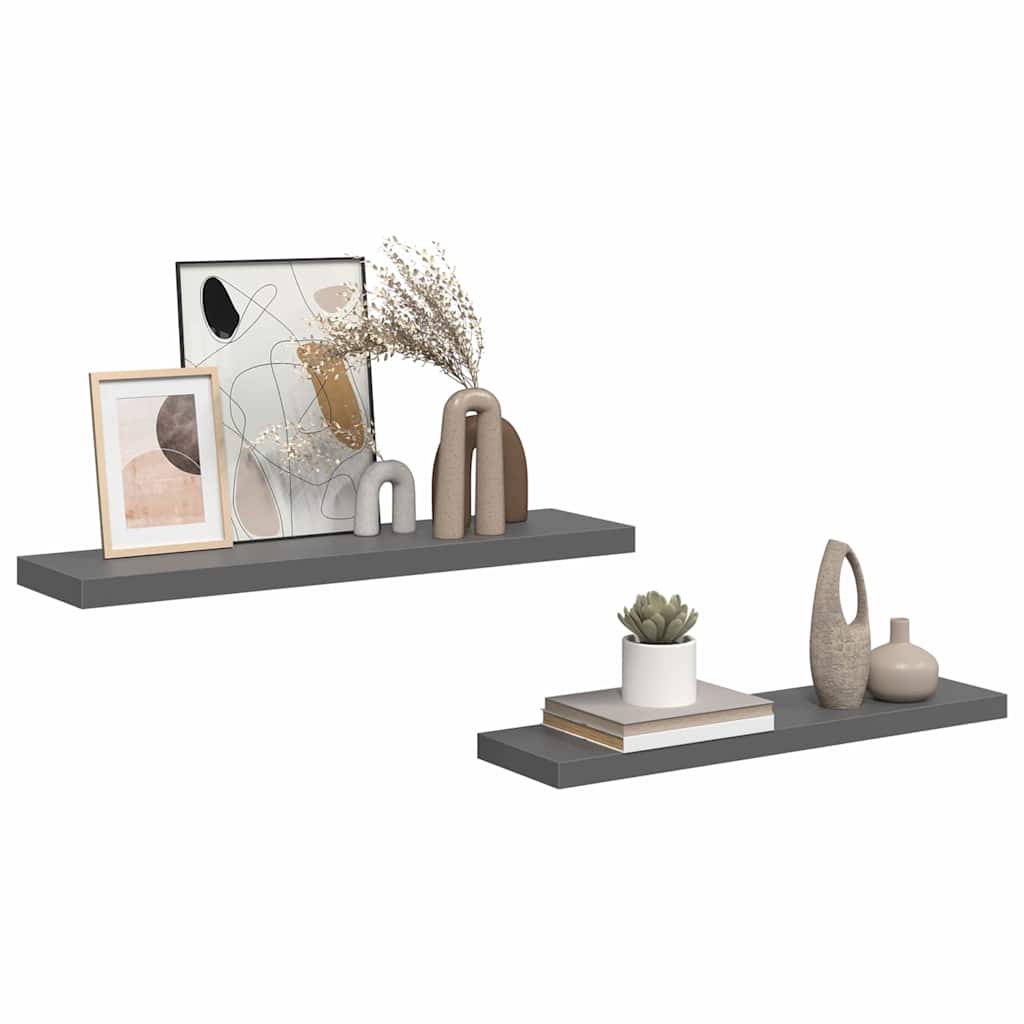 Plutajuće zidne police 2 kom sjajne sive 90 x 23,5 x 3,8 cm MDF
