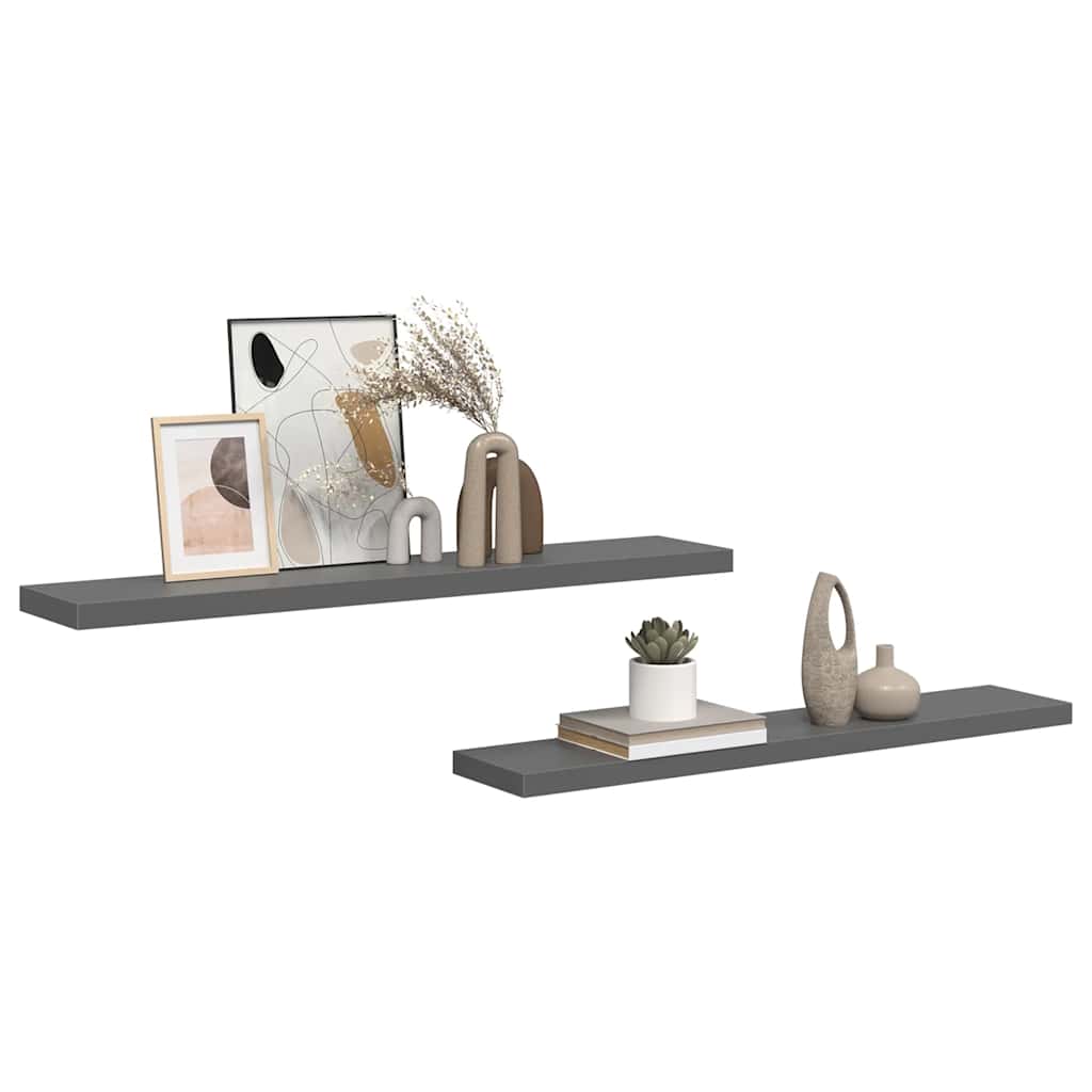Plutajuće zidne police 2 kom sjajne sive 120x23,5x3,8 cm MDF