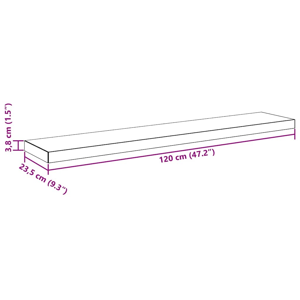 Plutajuće zidne police 4 kom sjajne sive 120x23,5x3,8 cm MDF