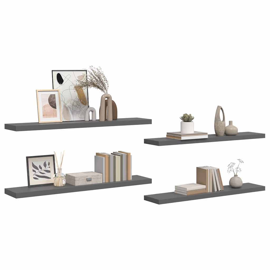 Plutajuće zidne police 4 kom sjajne sive 120x23,5x3,8 cm MDF