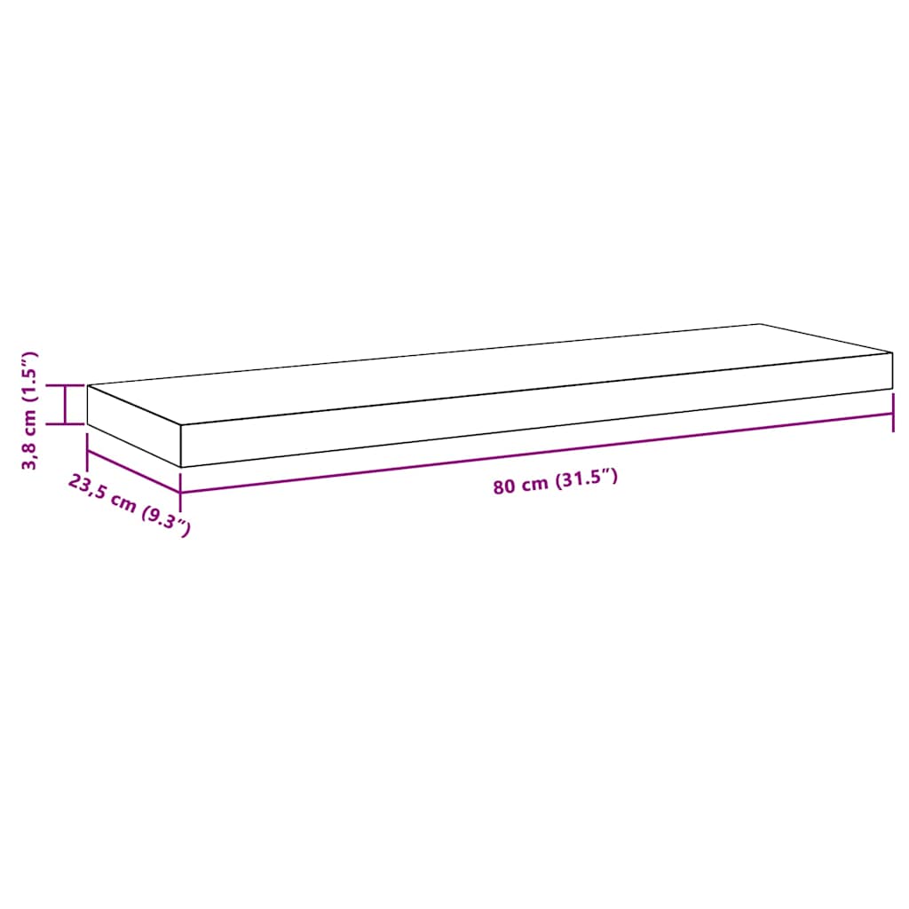 Plutajuće zidne police 2 kom bijele 80 x 23,5 x 3,8 cm MDF