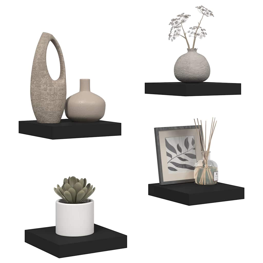 Plutajuće zidne police 4 kom crne 23 x 23,5 x 3,8 cm MDF