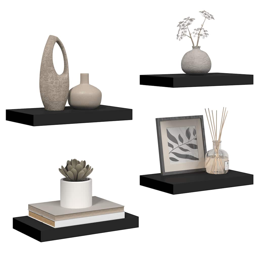 Plutajuće zidne police 4 kom crne 40 x 23 x 3,8 cm MDF