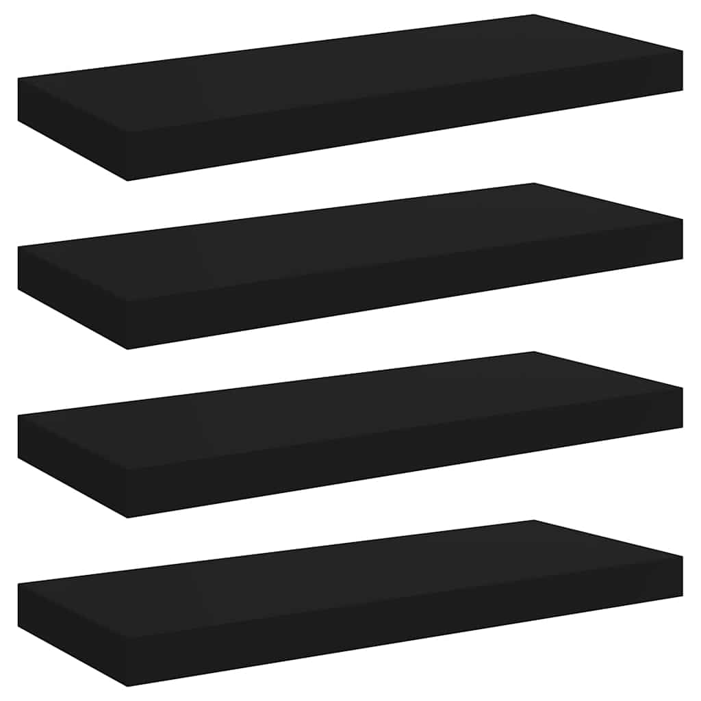 Plutajuće zidne police 4 kom crne 60 x 23,5 x 3,8 cm MDF