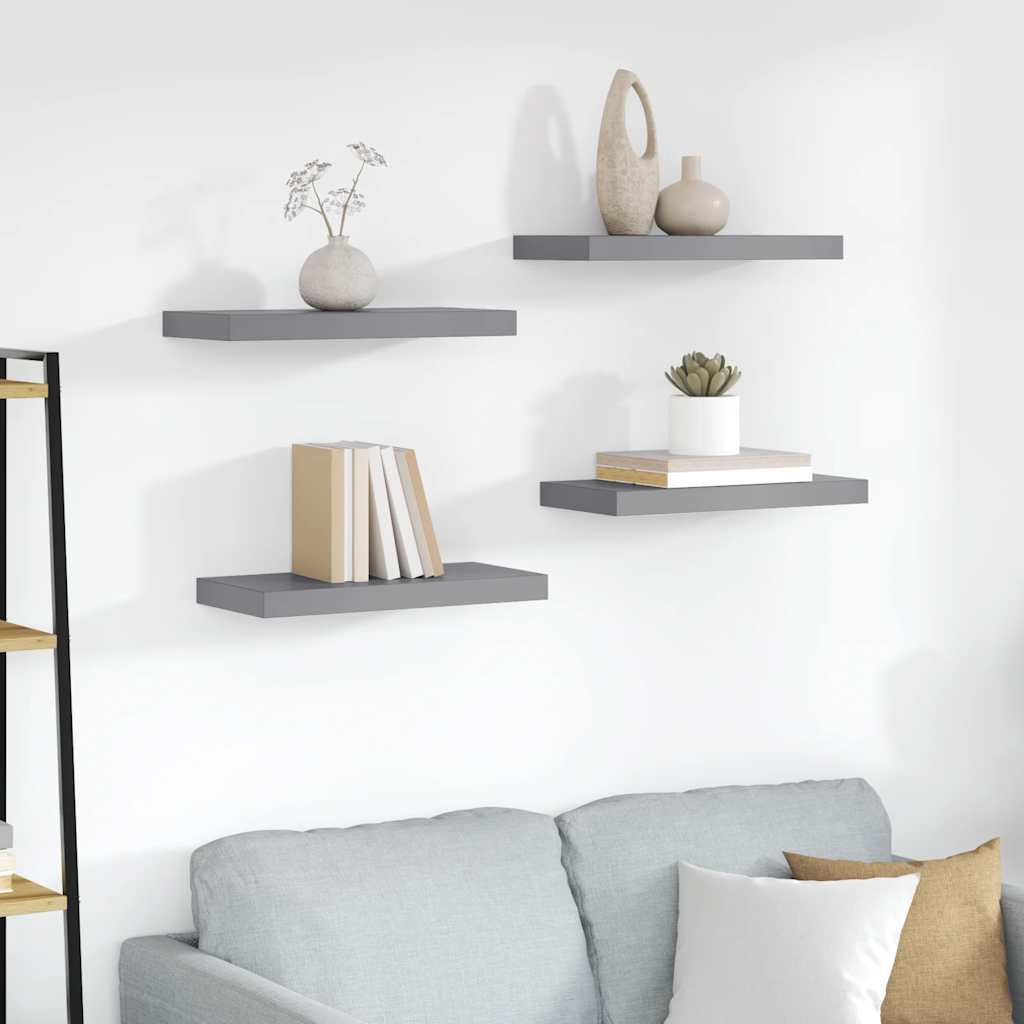 Plutajuće zidne police 4 kom sive 50 x 23 x 3,8 cm MDF