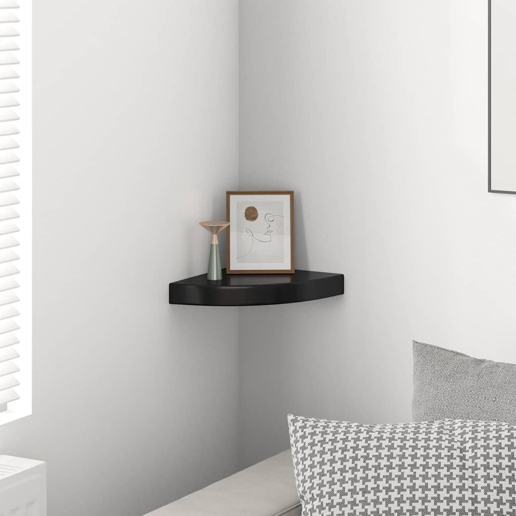 Plutajuća kutna polica visoki sjaj crna 25 x 25 x 3,8 cm MDF