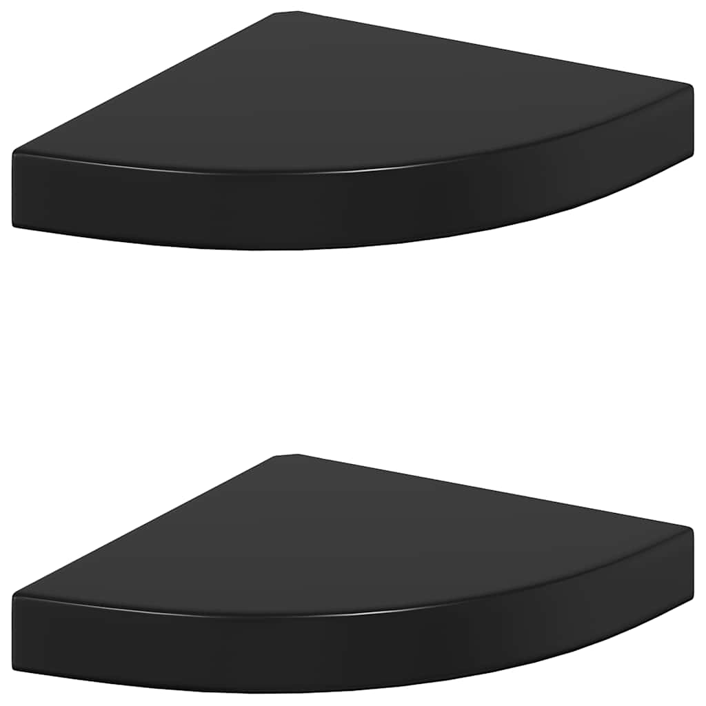 Plutajuće kutne police 2 kom sjajne crne 25 x 25 x 3,8 cm MDF