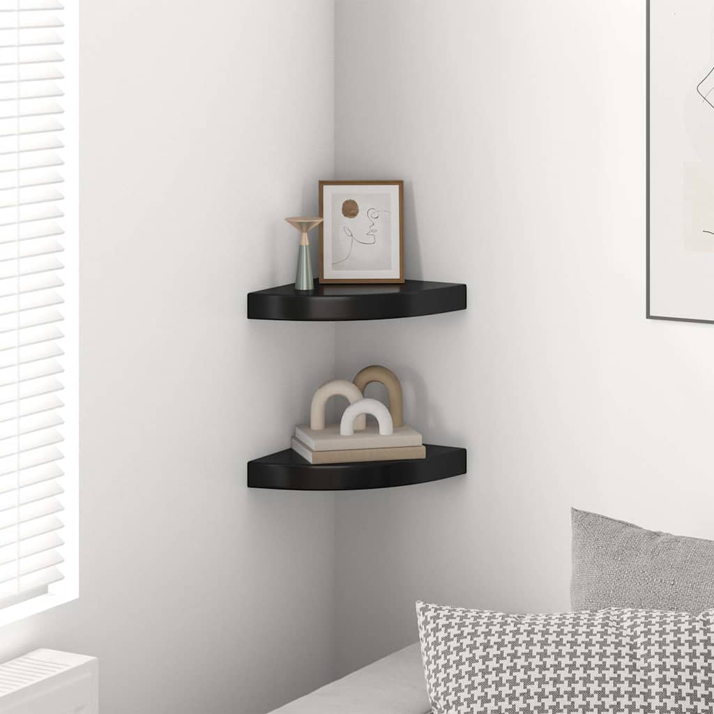 Plutajuće kutne police 2 kom sjajne crne 25 x 25 x 3,8 cm MDF