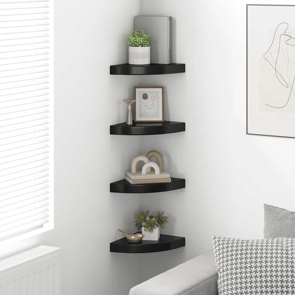 323891  Floating Corner Shelves 4 pcs High Gloss Black 25x25x3,8 cm MDF