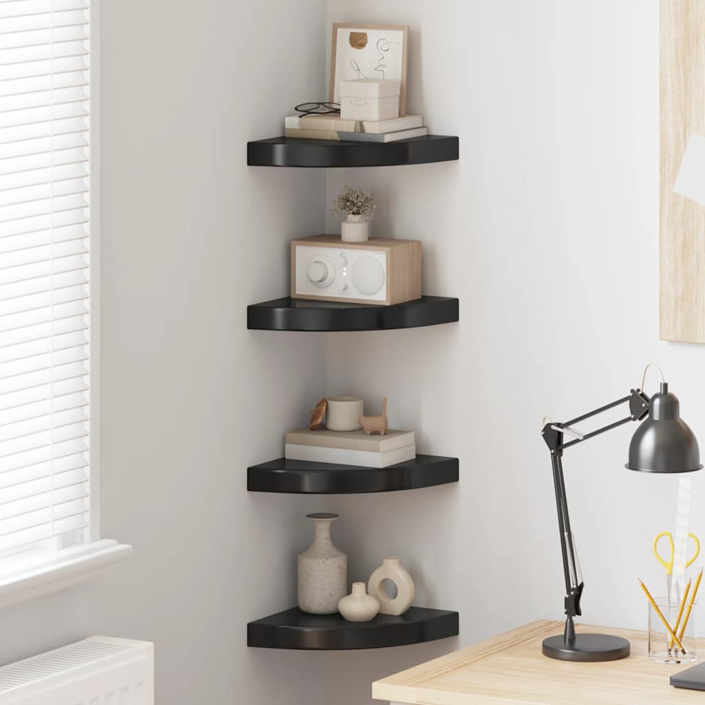 323891  Floating Corner Shelves 4 pcs High Gloss Black 25x25x3,8 cm MDF