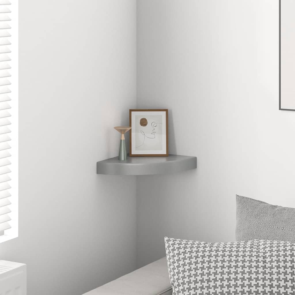 Plutajuća kutna polica visoki sjaj siva 25 x 25 x 3,8 cm MDF