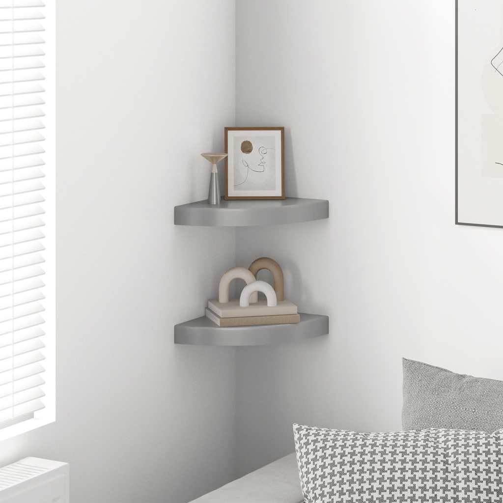 Plutajuće kutne police 2 kom sjajne sive 25 x 25 x 3,8 cm MDF