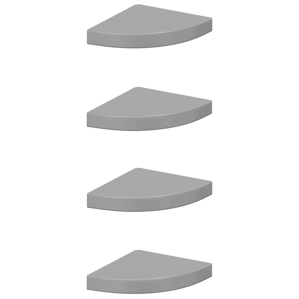 Plutajuće kutne police 4 kom sjajne sive 25 x 25 x 3,8 cm MDF