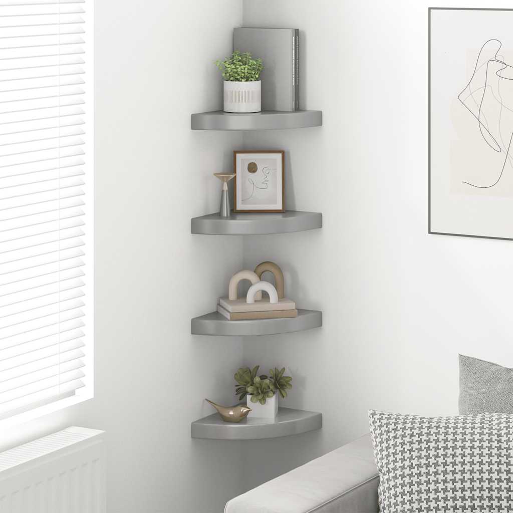 Plutajuće kutne police 4 kom sjajne sive 25 x 25 x 3,8 cm MDF