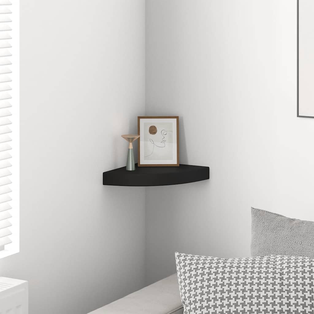 Plutajuća kutna polica crna 25 x 25 x 3,8 cm MDF